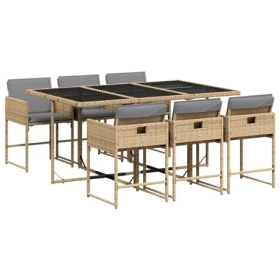 Afbeelding van vidaXL 7 delige Tuinset met kussens poly rattan gemengd beige
