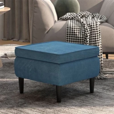 Image de vidaXL Tabouret avec pieds en bois Bleu Velours329456