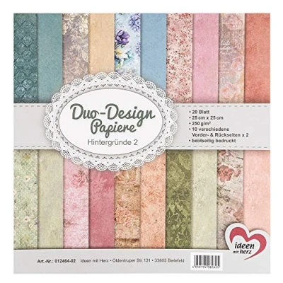 Afbeelding van Ideen mit Herz 20 vellen Duo Design papier, knutselpapier, 25 x cm, 250 g/m², aan beide zijden bedrukt, designpapier, ideaal voor scrapbooking, knutselen, creatieve hobby, achtergrond 02