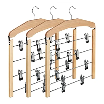 Afbeelding van Relaxdays Rokhangers, 3 Delige Set, Broekbeugel Hout, 360 Graden Draaibare Haak, Kleerhangers Antislip, H X B 45,5 39 2,5 Cm, Natuur, Pak, Stuks