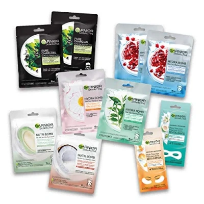 Afbeelding van Garnier HydraBomb stoffen masker, 10 stofmaskers, elk met een ander effect, om nooit zonder te blijven, stuks