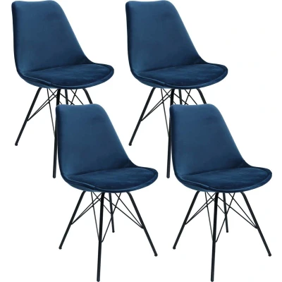 Afbeelding van Kick kuipstoel Velvet donkerblauw zwart frame set van 4