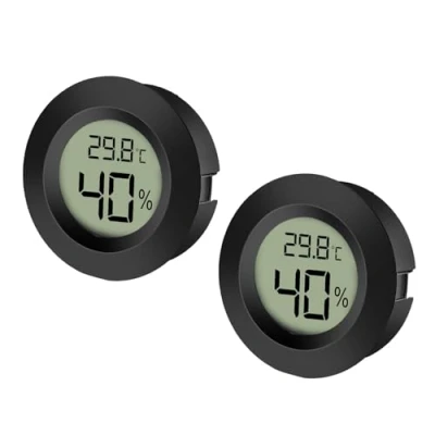 Afbeelding van EEEKit Set van 2 hygrometer, thermometer, lcd monitor, digitaal, vochtigheidsmeter, voor binnen, luchtbevochtigers, ontvochtigers, Greenhouse Basement, zwart, rond