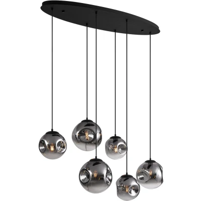 Afbeelding van QAZQA Art deco hanglamp zwart met smoke glas 6 lichts Douglass