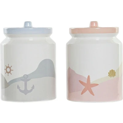 Afbeelding van Tin DKD Home Decor Dolomite Blauw Multicolour Licht Roze Mediterrane 15 x 22 cm (2 Stuks)
