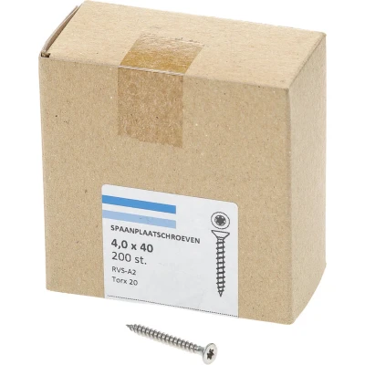 Afbeelding van Spaanplaatschroef RVS 4,0 x 40 mm, Torx20 (200 stuks)