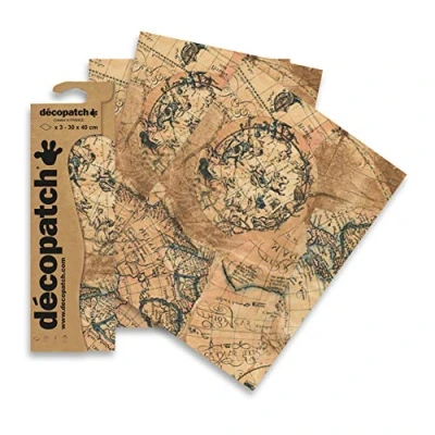 Afbeelding van Décopatch Ref C806C Vintage Atlas Effect Paper Pack 30 x 40 cm per vel 3 vellen papier Voor gebruik met lijm en vernis Decopach Brown