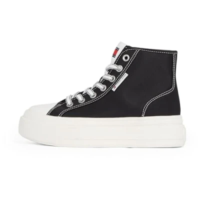 Afbeelding van Tommy Jeans Foxing Flatform Sneakers hoog, Dames, Maat: 39, Black Textiel