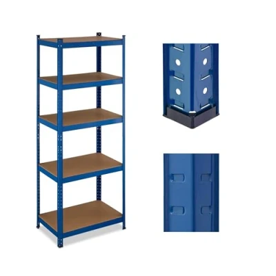 Afbeelding van Relaxdays Rek voor zware lasten, HBT 180 x 70 45 cm, 500 kg, staal en MDF, 5 niveaus, insteekbaar, kelder, garage, blauw