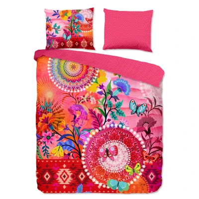 Afbeelding van Luxe Satijnen Dekbedovertrek 140x220 cm Mandala en Bloemen Print Vlinders Multi 1 Persoons 100% Katoen Satijn