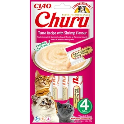 Afbeelding van INABA Churu Tonijn met garnalensmaak kattensnoepjes 4x14 g