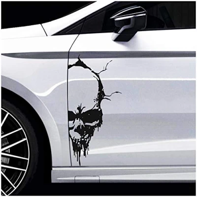 Afbeelding van Finest Folia Skull doodskopsticker, sticker, decorfolie, autosticker, tattoo voor auto, vrachtwagen, caravan, K079 (zwart, glans, 28 x 13 cm)
