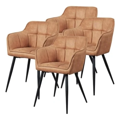 Afbeelding van Eetkamerstoel Birmingham set van 4 fauteuils bruin en zwart [en.casa]