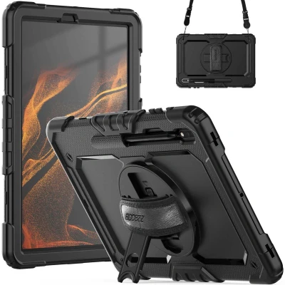 Afbeelding van Accezz Tablet Hoes Geschikt voor Samsung Galaxy Tab S8 Plus / S7 FE Rugged Backcover Shoulder Strap Zwart