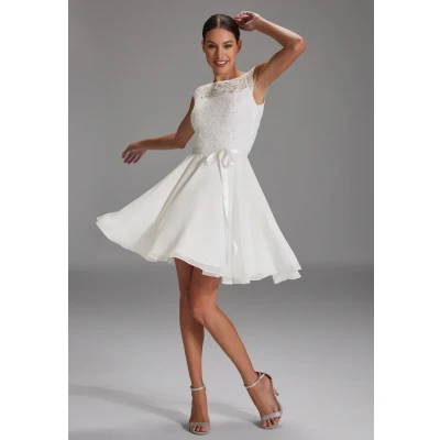 Afbeelding van Swing MIT Paillettenbesetztem Spitzenoberteil Cocktailjurk, Dames, Maat: 34, Ivory