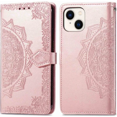 Afbeelding van iMoshion Hoesje Geschikt voor iPhone 15 Met Pasjeshouder Mandala Bookcase Rosé Goud