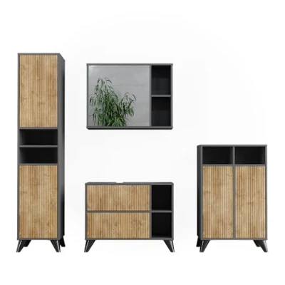 Afbeelding van Vicco Leano Badkamermeubelset 80 cm, set 4 Antraciet/berg eik