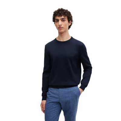 Afbeelding van HUGO BOSS heren Botto fijngebreide pullover van scheerwol in de kleur Donkerblauw, maat: S