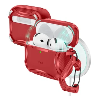 Afbeelding van ESR AirPods hoes van de 4e generatie (HaloLock) (2024), compatibel met MagSafe, magnetische afdekking, Cyber serie, rood