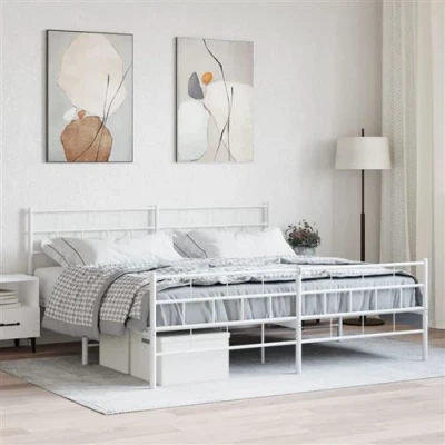 Afbeelding van Bedframe met hoofd en voeteneinde metaal wit 180x200 cm