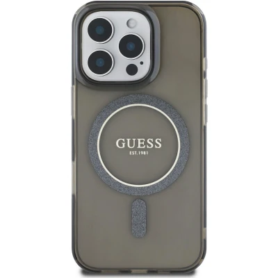 Afbeelding van GUESS, Magsafe hoesje Geschikt voor Apple iPhone 16 Pro met glittercirkel, Zwart