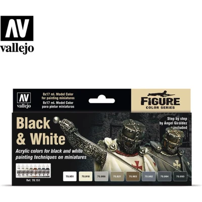 Afbeelding van Vallejo Acrylverfmodel, zwart en wit, verschillende kleuren (8 stuks)