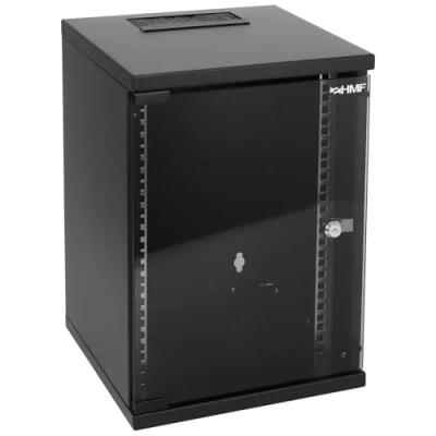 Afbeelding van HMF 63409 02 netwerkkast, 10 inch serverkast, 9 U, diepte 300 mm, volledig gemonteerd, glazen deur, zwart
