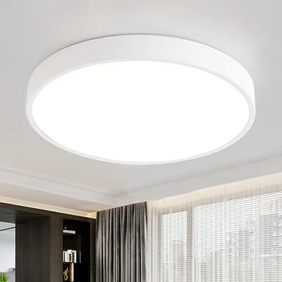 Afbeelding van Style home Led plafondlamp, ultradun, 24 W, diameter 30 x 4 cm, warmwit, 3000 K, ronde metalen lamp voor woonkamer, slaapkamer, kantoor, keuken, hal, wit