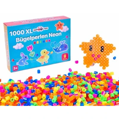 Afbeelding van 1000 stuks Maxi XL strijkkralen 10 mm neonkleuren grote voor kinderen vanaf 3 jaar. Happy Price Toys