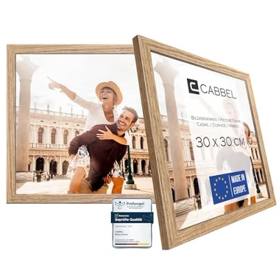 Afbeelding van CABBEL Set van 2 fotolijsten, eikhout, stabiele mdf houten lijst, onbreekbaar plexiglas, om op te hangen en neer zetten, ideaal voor foto&#039;s/afbeeldingen/collages, 30 x cm