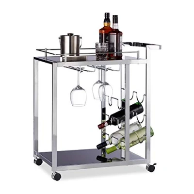 Afbeelding van Relaxdays keukentrolley glas design keukenwagen metaal wijnrek serveerwagen zwart
