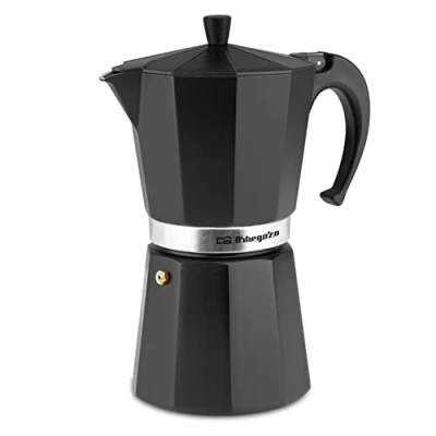 Afbeelding van Orbegozo KFN 1210 Italiaans koffiezetapparaat van aluminium, 12 kopjes, ergonomische handgreep, veiligheidsventiel, afneembaar filter, zwart
