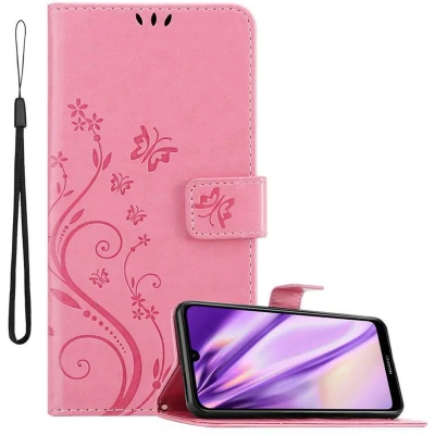 Afbeelding van Cadorabo Hoesje geschikt voor Huawei Y6 2019 in BLOEMEN ROZE Beschermhoes bloemmotief met magnetische sluiting, standfunctie en kaartsleuven Book Case Cover Etui