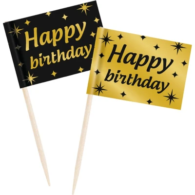 Afbeelding van Coctail Prikkers Happy Birthday jaar Classy 6,5cm 50 stuks