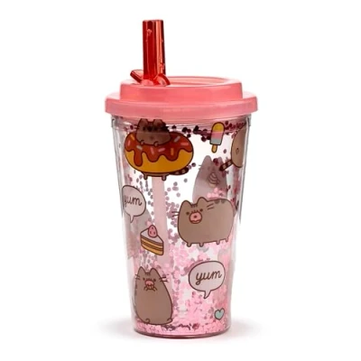 Afbeelding van Puckator Onbreekbaar glas met rietje Foodie Pusheen de kat