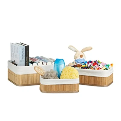 Afbeelding van Relaxdays opbergmand set van 3 zonder deksel ovaal of Rechthoekig bamboe naturel