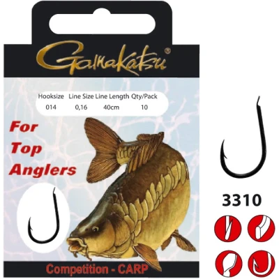Afbeelding van Gamakatsu Onderlijnen Competition Carp haak 3310B 40cm (10 pcs) Maat : 10 0.18mm