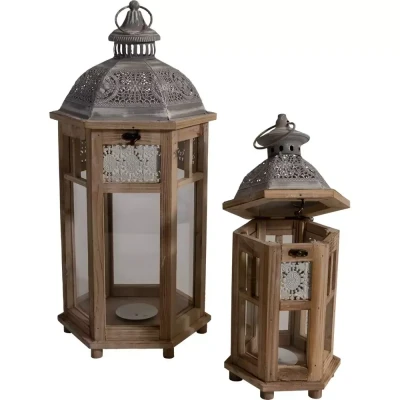 Afbeelding van Windlicht Litouwen hout, Set