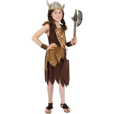 Afbeelding van Smiffys Viking meisjeskostuum, bruin, met jurk en armbanden