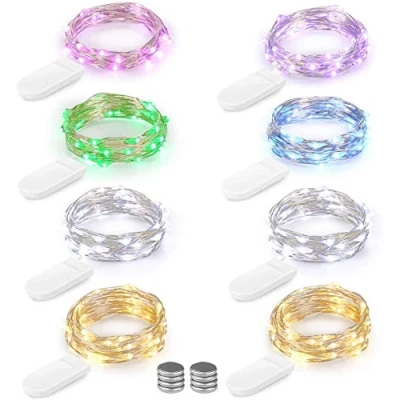 Afbeelding van [Verpakking met 8] lichtsnoeren, BrizLabs 2 m, 20 leds, meerkleurig, zilverkleurig, ledsnoer, voor Kerstmis, bruiloft, tuin, feesten, cadeau, huis, decoratie (presenteer een andere batterij, 8