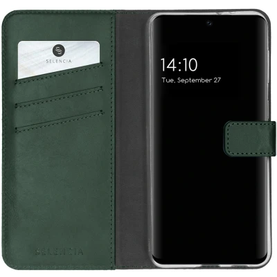 Afbeelding van Selencia Hoesje Geschikt voor Samsung Galaxy A32 (5G) Met Pasjeshouder Echt Lederen Bookcase Groen