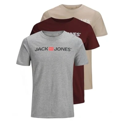 Afbeelding van Jack &amp; Jones Jjecorp Logo Tee Ss Crew Neck Noos T shirt voor heren, Set van 3 (1 x Port Royale, 1 Crockery, lichtgrijs melange), XXL
