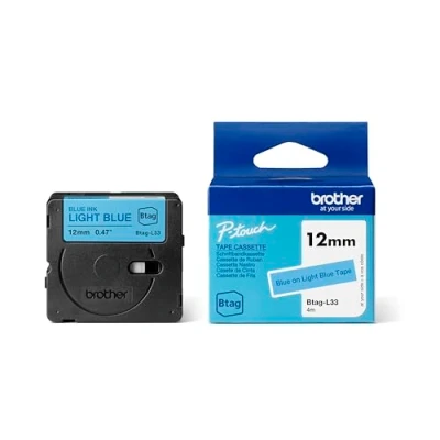 Afbeelding van Brother BTAG L33 labelprinter tape Blauw op lichtblauw