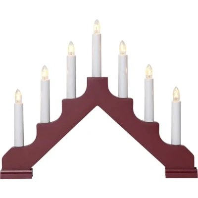 Afbeelding van Star Trading raamkandelaar Ada vanStar Trading, kandelaar met 7 lampen E10 warm wit, kerstversiering van hout in donkerrood, kabelschakelaar, lengte: 37,5 cm