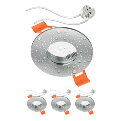 Afbeelding van ledscom.de 4 x inbouwframe voor badkamerplafond ERID, vochtige ruimte, badkamer, IP44, rond, mat aluminium, GU5.3 fitting inbegrepen