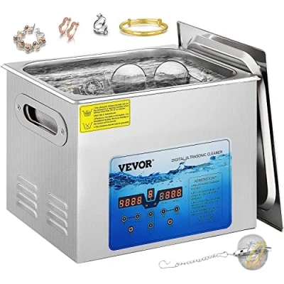 Image de VEVOR Nettoyeur à Ultrasons Numérique 15 L Ultrasonique Professionnel 36 40 kHz Appareil Nettoyage Réglable Inox Chauffage 400 W Ultrason 360 1 99 min 0 80 C pour Lunettes Bijoux Montres