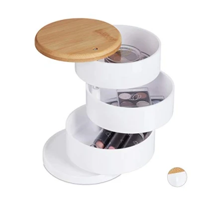 Afbeelding van Relaxdays make up organizer sieradendoos cosmetica beauty draaibaar wit