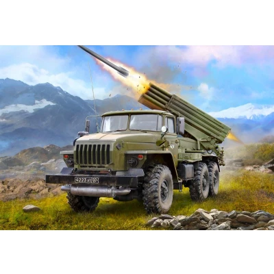 Afbeelding van 1:72 Zvezda 5051 Ural 4320 Multiple Rocket Launch System BM 21 Grad Plastic Modelbouwpakket