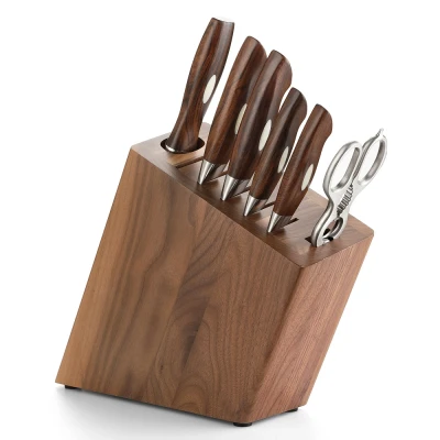 Afbeelding van Messenset met professionele messen van gehamerd 110 laags Dual core damascus staal Inclusief Aanzetstaal en keukenschaar Uniek patroon incl. giftbox / bewaardoos Handvaten Desert Ironwood Xinzuo B46D Jiang Series