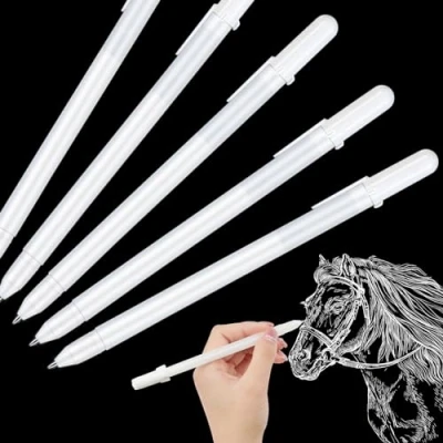 Afbeelding van Vicloon witte gelpennen, 5 stiften voor papier, fijne kunstenaars met permanente en duurzame inkt artistieke tekeningen, schetsen illustraties